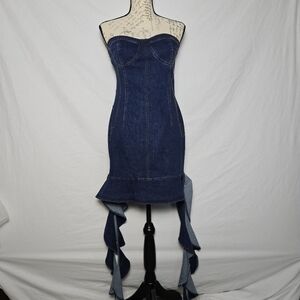 Fashion Nova Lainey Strapless Denim Mini Dress - Dark Wash - Large